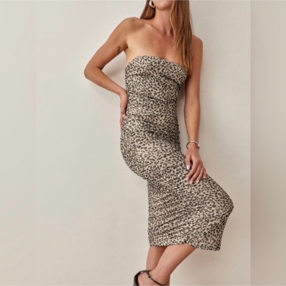 New with tags Reformation Shea Cheetah Dress in Taupe  XS - Picture 5 of 15